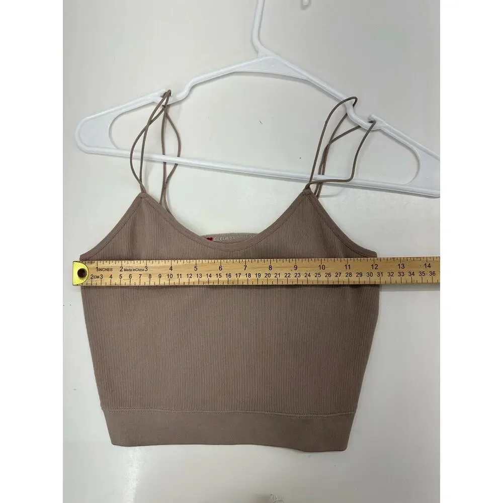 Bella Seamless Womens Crop Top Size Large Tan Ribbed - Picture 7 of 8